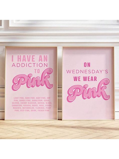 Pink Set Of 2 Trendy Posters | Funky Dorm Decor | Retro Wall Art | Aesthetic Girly Pink Print | Preppy Y2k Room Decor| Canvas Wall Decor For Living Room, Bed Room Multicolor Modern   Canvas Letter Hanging Painting   Home Decor, size features are:Bust: ,Length: ,Sleeve Length: Wall Posters Y2k, Pink Girly Room Decor, Hawaiian Wall Art, Room Decor Preppy, Preppy Bedroom Decor, Room Decor Canvas, Y2k Room Decor, Trendy Posters, Y2k Room