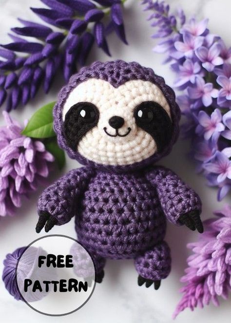 Free Crochet Sloth Amigurumi Pattern Football Crochet, Crochet Family, Bat Crochet, Crochet Sloth, Quick Crochet Projects, Crochet Toys Free Patterns, Crochet Appliques, Crochet Toys Free, Easy Crochet Animals