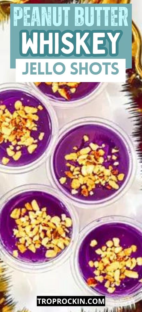 Get ready to party with Peanut Butter Whiskey Jello Shots! These delightful purple jello shots, made with Skrewball Peanut Butter Whiskey, bring the classic PB&J flavor to your glass. Click here to learn how to make them! Western Jello Shots, Peanut Butter Whiskey Jello Shots, Peanut Butter And Jelly Jello Shots, Purple Jello Shots, Grape Jello Shots, Whiskey Jello Shots, Fancy Jello, Hello Shots, Rum Jello Shots