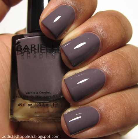 Gray Taupe Nails, Fall Nail Colors Gray, Gray Purple Nails Acrylic, Natural Fall Color Nails, Purple Gray Nails Design, Purplish Gray Nails, Taupe Nails Short, Purple Taupe Nails, Gray Polish Nails