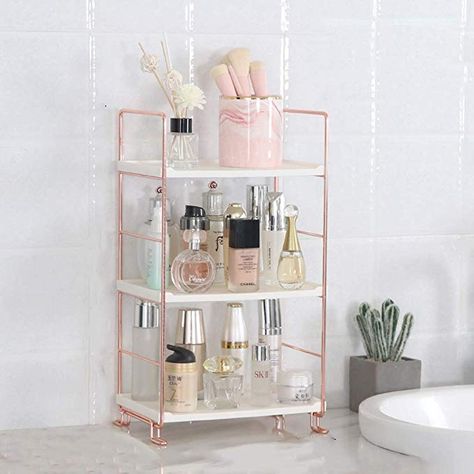 Rangement Makeup, Penyimpanan Makeup, Bathroom Makeup, Iron Storage, Cosmetics Storage, Countertop Organizer, Dekorasi Kamar Tidur, Standing Shelves, Space Saving Storage