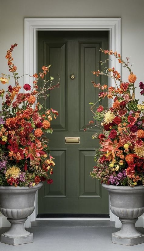 Easter Door Signs, Front Door Flower Pot Ideas, Christmas Facts, Flower Pot Ideas, Front Door Ideas, Easter Front Door, Colorful Arrangements, Fall Containers, Christmas Trivia