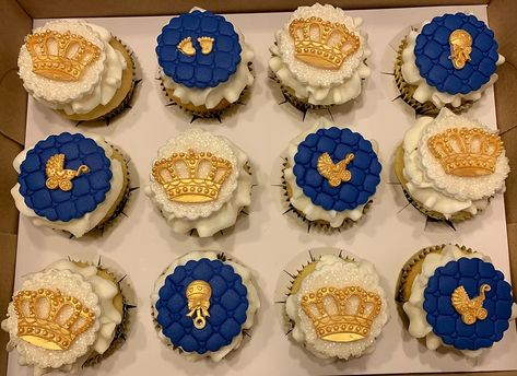 Royal Prince Cupcakes, Prince Theme Cupcakes, Coronation Cupcakes, Coronation Ideas, Sofia Birthday Cake, Prince Baby Shower Cake, Baby Shower Cupcake Cake, Prince Birthday Theme, Prince Baby Shower Theme