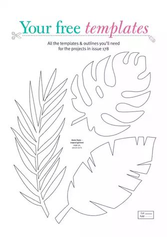 Free tropical garland, castle gift bag and pop-up card templates 1 Leaves Template Free Printable, Pop Up Card Templates, Paper Leaves, Leaf Template, Papercraft Templates, Card Templates Free, Hawaiian Party, Kraf Diy, Tropical Party