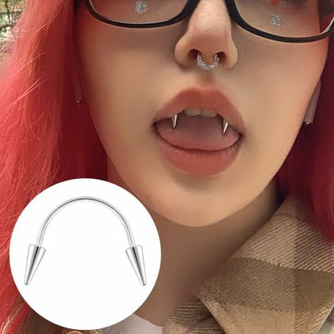 Teeth Piercing Jewelry, Lip Piercing Ring, Mouth Piercings, Nail Piercing, Smiley Piercing, Lip Stud, Septum Piercings, Face Piercings, Cool Piercings