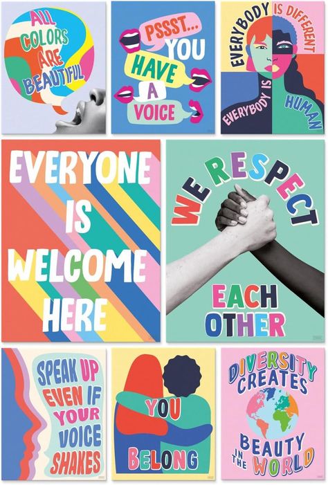 Amazon.com: S&O Set of 8 Diversity Posters for Classroom - Classroom Posters Diversity Decorations - School Counselor Office Decor - Everyone is Welcome Here Sign - High School Classroom Decor - Safe Space Sign : Office Products Safe Space Classroom Sign, Diversity Posters For Classroom, High School Classroom Posters, Welcome Posters For School, Classroom Decorations High School, Classroom Themes High School, High School Counselors Office, High School Classroom Decorations, Safe Space Sign