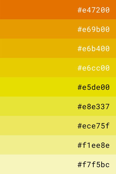 Yellow Color Palette Code, Yellow Color Shades, Canva Color Palette Codes Yellow, Yellow Color Palette Hex Codes, Shades Of Yellow Color Palette, Yellow Pallete Color, Yellow Color Pallet, Colour Palette Yellow, Yellow Pallet