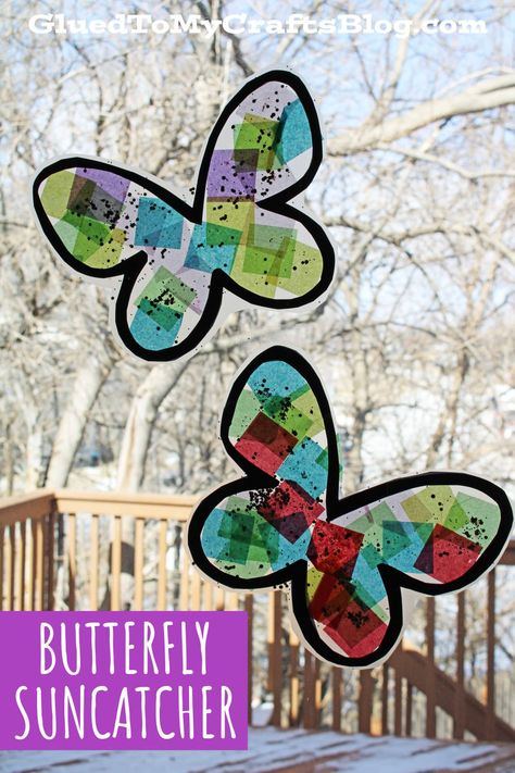 Butterfly Suncatcher Craft Idea For Kids Preschool Insect Activities, Preschool Insects Activities, Suncatcher Tutorial, Butterfly Crafts Preschool, 2nd Grade Crafts, Origami Paper Flowers, Bug Activities, Insects Preschool, Butterflies Activities