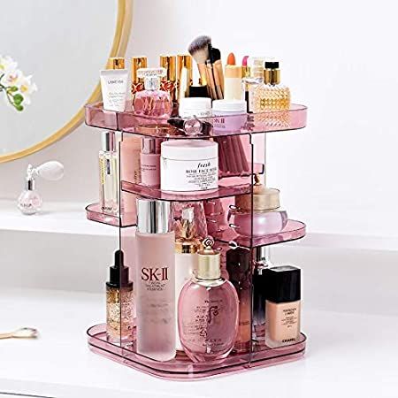 Rotating Makeup Organizer, Penyimpanan Makeup, Makeup Display, Acrylic Organizer Makeup, Cosmetic Display, Perfume Tray, Skincare Organization, Pink Bathroom, Pink Makeup