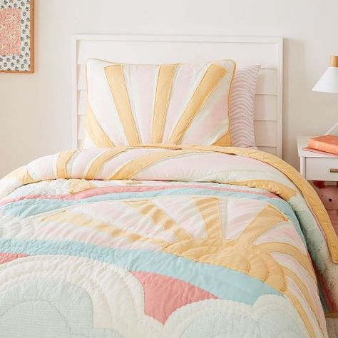 Modern Kids Beds, West Elm Bedding, Sky Quilt, Rainbow Bedroom, Dream Bedrooms, Sunny Sky, West Elm Kids, Rainbow Room, Shared Room