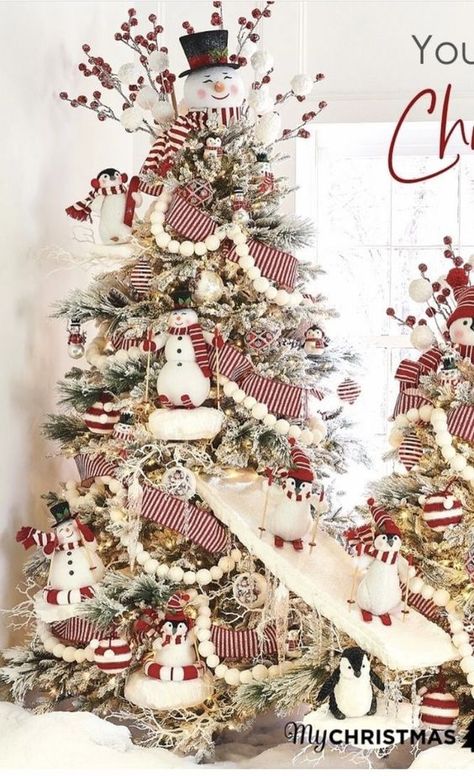 23+ Snowman Christmas Tree Ideas Your Kids Will Love 11 Christmas Tree Decorations Ribbon, Christmas Tree Decorated, Christmas Tree Decorating Themes, Elegant Christmas Trees, Creative Christmas Trees, Christmas Tree Decorations Diy, Snowman Christmas Tree, Christmas Themes Decorations, Christmas Tree Inspiration