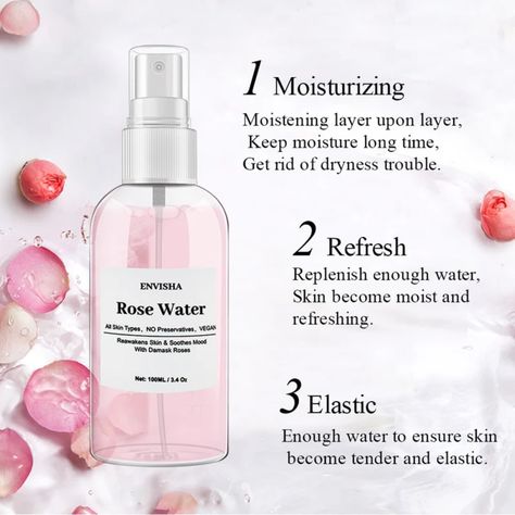 Moisturize, refresh, and revitalize: Your guide to incorporating rose water into your skincare routine #skincareroutinetips #skinhealth #textures #dermatologistapproved #rosewatertoner #sustainableskincare #skincareobsessed #selfcareessentials #acnecommunity #skincarejunkie #facialtreatments #selfcaredaily Rose Water For Face, Pores Skin Care, Rose Water Spray, Rose Toner, Cream For Dark Spots, Rose Water Toner, Salicylic Acid Acne, Moisturizing Toner, Rose Extract