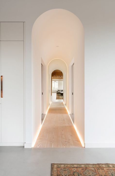 Toronto, Loft Interiors, Wood Flooring, Living Design, Summer House, White Walls, Hallway, Arch, House Interior