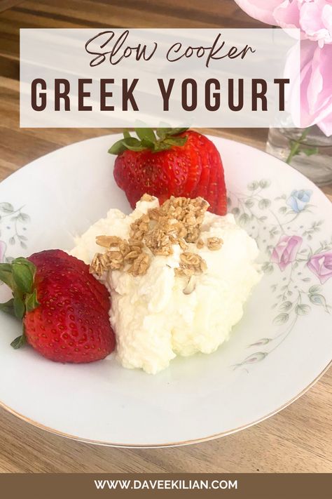 Homemade slow cooker greek yogurt is easy to make, delicous and also budget-friendly! This recipe takes minimal hands on time and shares how to use your crockpot. Homemade Yogurt Recipes, Make Greek Yogurt, Slow Cooked Pulled Pork, Homemade Greek Yogurt, Making Yogurt, Protein Bars Homemade, Greek Yogurt Recipes, Nonfat Greek Yogurt, Homemade Yogurt