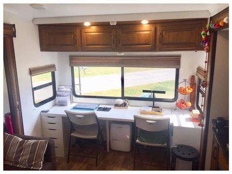 14 Creative RV Office and Workspace Ideas - Fulltime Families Camper Home Office, Rv Office Space Ideas, Rv Photography, Rv Office, Caravan Interiors, Rv Upgrades, Rv Inspiration, Rv Home, Portable Wifi