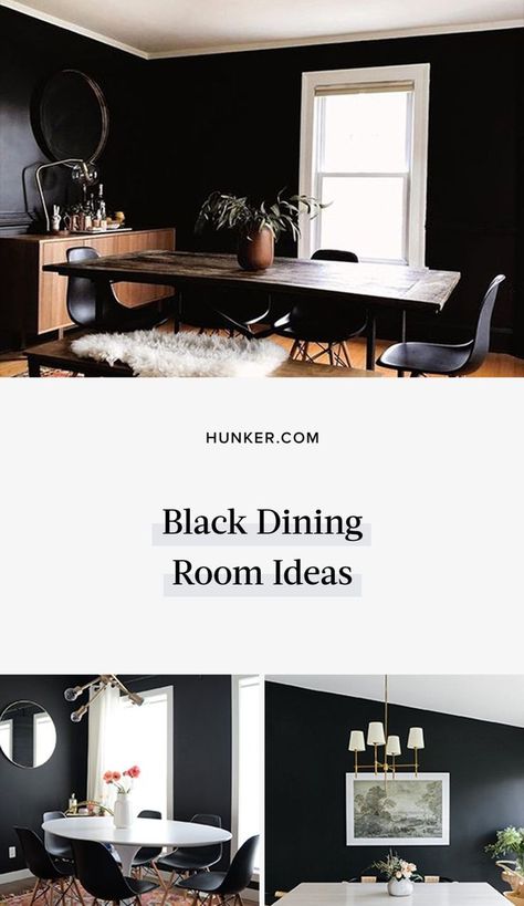 Drama and sophistication. If those are things that you're looking to bring into your home, may we suggest starting with the dining room? #hunkerhome #diningroom #blackroom #diningdecor #diningroomideas Velvet Paint Wall, Black Dining Room Ideas, Dining Room Color Ideas, Monochrome Dining Room, Cream Dining Room, Room Color Ideas, Black And White Dining Room, Dining Room Wall Color, Wooden Dining Table Rustic