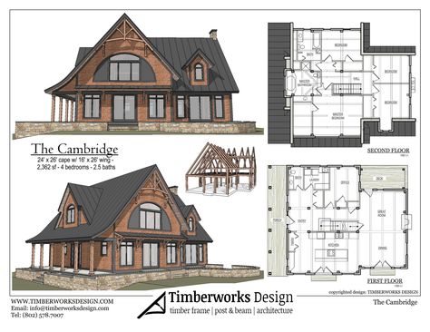 Timber Frame House Plans, Dual Sink Vanity, Two Story Cottage, Timber Frame Home Plans, Timber Frame Plans, Large Walk In Closet, Large Great Room, Timber Frame House, Log Home Designs