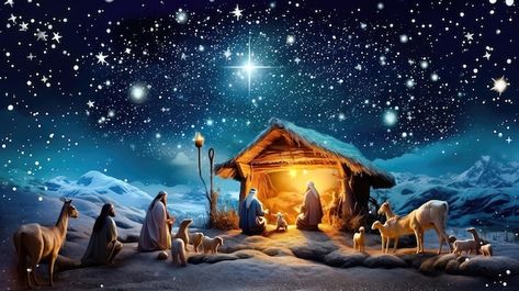 Nativity Desktop Wallpaper, Jesus Born Christmas Wallpaper, Jesus Born Christmas, Nativity Scene Pictures, Epic Backgrounds, Worship Backgrounds, Scene Wallpaper, The Birth Of Christ, Celebration Background