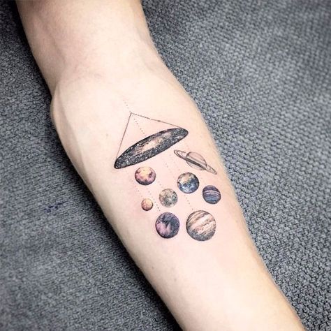 Scientific Tattoo, Blatt Tattoos, Planet Tattoo, Science Tattoo, Solar System Tattoo, Korean Tattoo Artist, Korean Tattoos, Planet Tattoos, Tattoo Zeichnungen