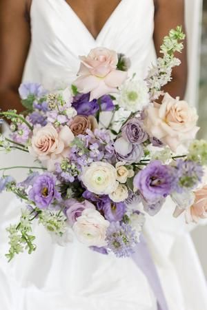 Lavender Bride Bouquets, Lilac And Lavender Wedding, Bridesmaid Dresses Lavender, Bridesmaid Dresses Lilac, White Spring Wedding, Lilac Wedding Flowers, Florist Ideas, Lilac Wedding Bouquet, Spring Wedding Color Palette