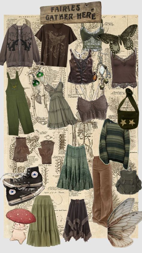 Fairy grunge inspo board #fairy #fairygrunge #grunge #inspo #inspoboard Grunge Fairy Outfit, Goblincore Outfits, Fairy Grunge Outfit, Fairy Core Outfits, Fairy Outfit, Cottagecore Outfits, Earthy Outfits, Fairy Clothes, Inspo Board