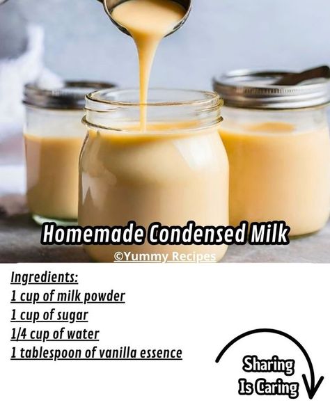 Condensed Milk Recipe, Homemade Condensed Milk, Homemade Yogurt Recipes, Nigella Lawson Recipes, Making Cheese, Condensed Milk Recipes, Cup Of Milk, Baking Substitutes, Cup Of Water