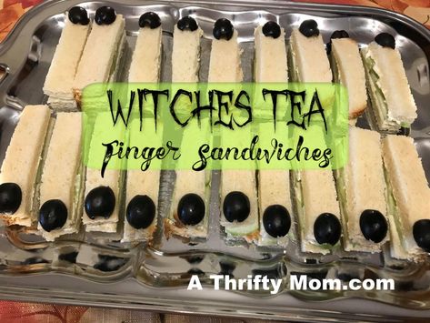 Tea Finger Sandwiches, Halloween Bunco, Witches Tea, Witch Hat Cookies, Cucumber Tea Sandwiches, Witches Halloween Party, Halloween Tea Party, Halloween Craft Projects, Witch Party