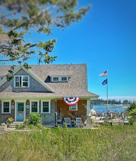 Summer In Maine, Moving To Maine, Maine Winter, Small American Flags, England Aesthetic, Baseboard Heating, Maine Cottage, Glass Fishing Floats, Coastal Maine