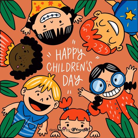 Children's day background in hand drawn style Free Vector | Free Vector #Freepik #vector #freebackground #freehand #freechildren #freehand-drawn Children's Day Message, Childrens Day Illustration, Poster Drawing Ideas, Story Book Cover, Children Story Book, Children's Day Poster, Mather Day, Free Vector Backgrounds, Illustration Art Kids