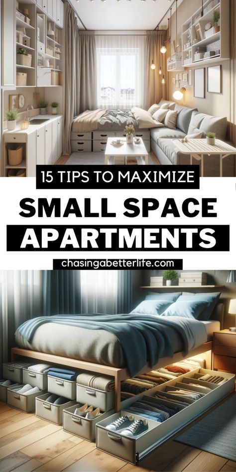 Maximize Your Tiny Apartment: 15 Genius Space-Saving Hacks Revealed 10 Hacks For Small Apartments, Apartment Storage Solutions, Space Efficient Furniture, Old House Decorating, Small Apartment Layout, Tiny House Hacks, Small Apartment Decorating Living Room, Tiny Studio Apartments, Apartment Decorating Living