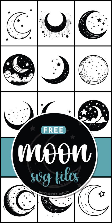 Dream under the stars with free moon SVG files! Illuminate your projects with enchanting designs inspired by the night sky. 🌙✨ Galaxy Svg Free, Free Cricket Designs, Celestial Svg Free, Space Svg Free, Free Laser Cut Files Svg, Witchy Svg Free, Stencil Svg Free, Circut Designs Free, Moon Svg Free