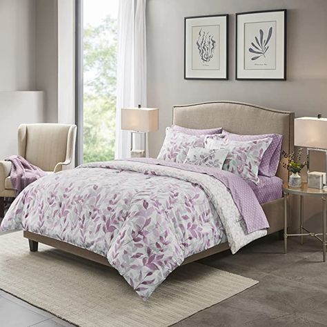 Amazon.com: Madison Park Essentials Sofia Cozy Bed in a Bag Reversible Comforter with Complete Sheet Set - Modern Botanical Print All Season Cover, Shams, Decorative Pillow, Queen(90"x90"), Blue 8 Piece : Home & Kitchen Full Comforter Sets, Complete Bedding Set, Blue Bedding Sets, How To Clean Pillows, Reversible Bedding, Twin Comforter Sets, Blue Sheets, Reversible Comforter, King Comforter Sets