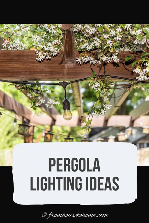 Pergola Lighting Ideas Outdoor Pergola Lighting Ideas, Outdoor Pergola Lighting, Mason Jar Lights Outdoor, Pergola Lighting Ideas, Pergola Lights, String Light Ideas, Mason Jar Lights, Modern Outdoor Lighting, Lights Ideas