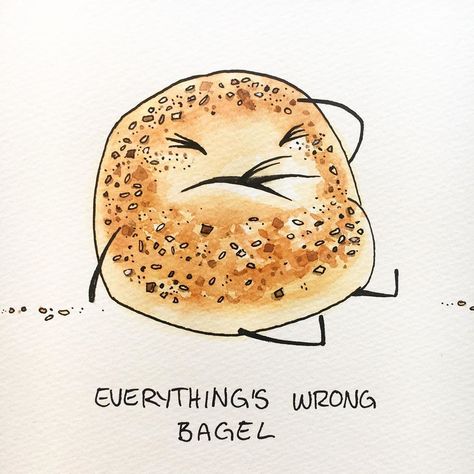 Bagel Tattoo, Bagel Painting, Bagel Drawing, Bagel Illustration, Bagel Ideas, Dessert Painting, Bagel Bakery, Coffee And Bagel, Food Branding