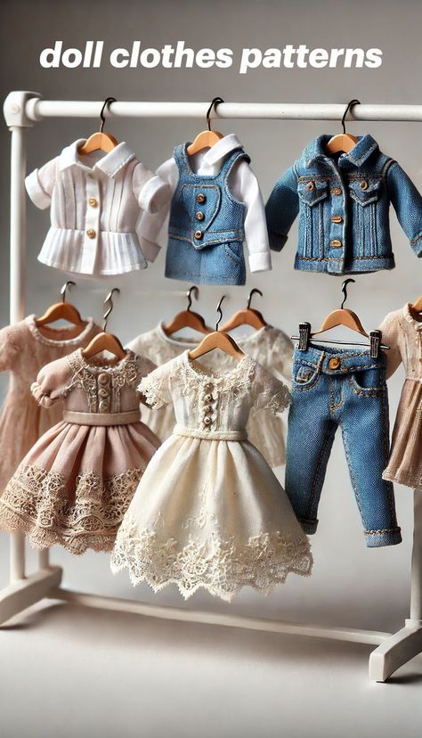 doll clothes patterns Mini Doll Clothes Patterns Free, Tiny Doll Clothes Patterns, Miniature Doll Clothes Patterns, How To Make Doll Clothes, Doll Clothes Patterns Free Printables, Doll Clothes Diy, Miniature Doll Clothes, Teddy Clothes, Doll Dresses Diy