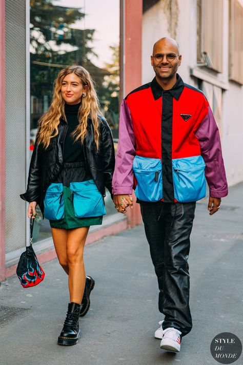 Milan Fall 2020 Street Style: Emili Sindlev and Mads Emil Emili Sindlev Style, Emili Sindlev, 2020 Street Style, Fashion Photo, Fashion Blog, Milan, Rain Jacket, Fashion Show, Bomber Jacket