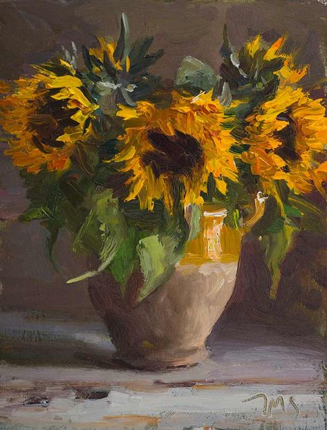 Still Life Flowers, Sunflower Art, Sunflower Painting, Daily Painting, Paintings I Love, Oil Painting Flowers, Painting Still Life, Still Life Art, Flower Art Painting