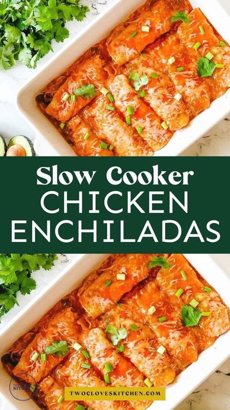 Try these easy slow cooker chicken enchiladas, perfect for flavorful weeknight meals during the Fall. If you want the best chicken enchiladas, this crockpot recipe is a must! Spicy, tangy, cheesy, and delicious, these enchiladas will be a hit. Add this to your easy fall dinner ideas list. This crockpot recipe is packed with flavor, featuring tender chicken, bold enchilada sauce, chewy tortillas, and rich, melty cheese. It's the perfect dish for a satisfying weeknight meal! Dinner Ideas List, Fall Dinner Recipes Crockpot, Chicken Enchiladas Casserole, Slow Cooker Chicken Enchiladas, Enchiladas Casserole, Crockpot Chicken Enchiladas, Chicken Slow Cooker, Easy Fall Dinners, Slow Cooker Enchiladas