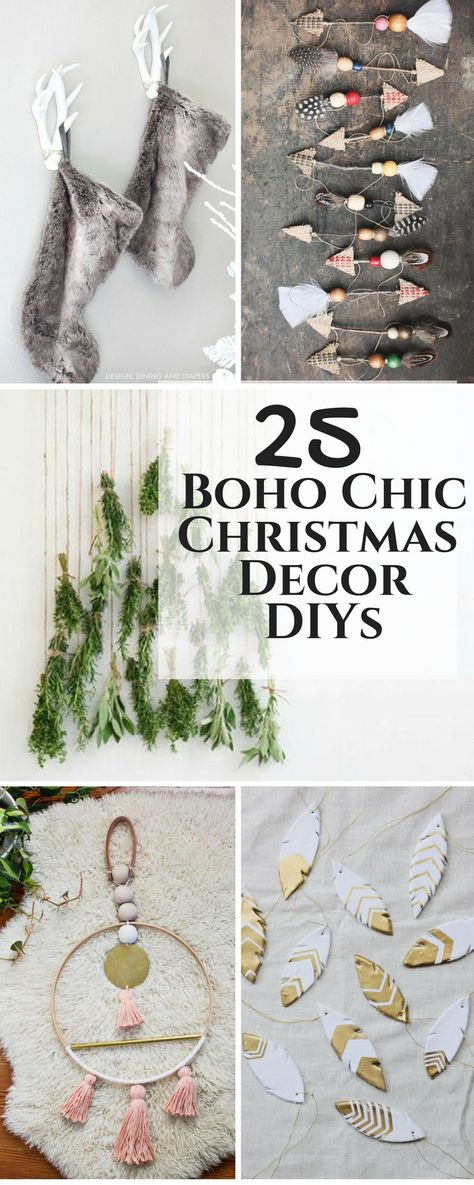 25 DIY Boho Chic Christmas Decor Ideas. make modern and rustic Free People inspired ornaments wreaths tree decorations and more. #DIYChristmas #Christmasdecor #bohodecor Pampas Christmas, Boho Chic Christmas, Diy Christmas Decorations For Home, Chic Christmas Decor, Boho Christmas Decor, Bohemian Christmas, Elegant Christmas Decor, Beautiful Christmas Decorations, Diy Boho