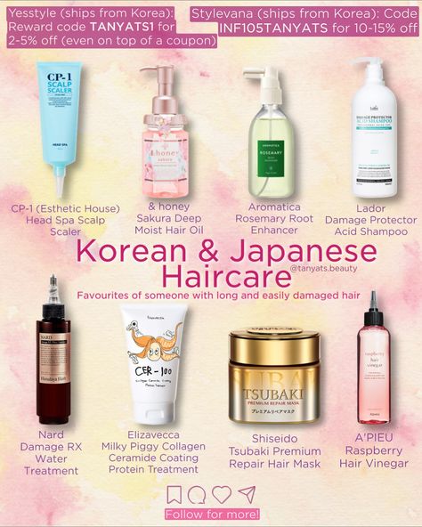 ⬇️ Here are my favourite haircare products from Korean and Japanese brands. All these are available at Yesstyle, Stylevana or Amazon. ✔️ Yesstyle — reward code TANYATS1 works on top of coupons even, and gives extra 2-5% ✔️ Stylevana — 10-15% off with code INF105TANYATS Tip: order only the items “in stock - ready to ship within 24 hours”, in this case the package arrives in 2 weeks max from Korea. And here are the short products’ reviews: ▫️ CP-1 (Esthetic House) Head Spa Scalp Scale... Best Korean Hair Care Products, Best Korean Hair Products, Korean Haircare Products, Hair Care Korean, Korean Hair Care Products, Best Japanese Hair Products, Japanese Haircare Products, Korean Hair Products, Korean Haircare