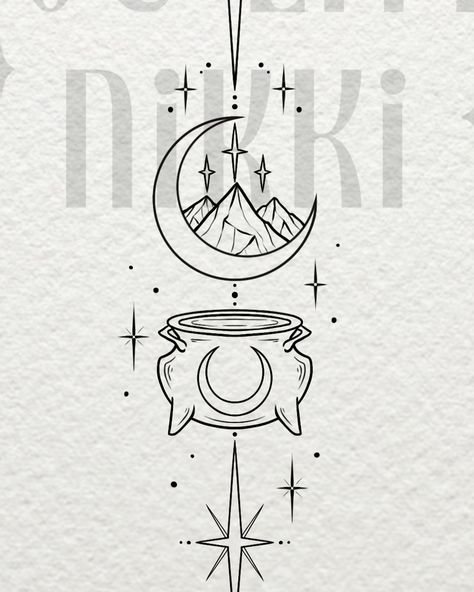 Feyre Archeron inspired back piece for the lovely Monica! ✨🌙 swipe for some close up details on the adorable cauldron! #acotar #sarahjmaas #feyrearcheron Minimal Acotar Tattoo, Cauldron Tattoo Acotar, Cauldron Tattoo Designs, Cauldron Acotar, Feyre Moon Tattoo, Acotar Cauldron, Acotar Drawings, Cauldron Tattoo, Acotar Art