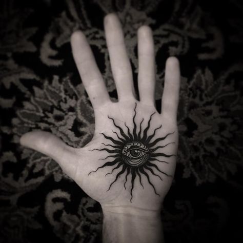 Eye Tattoo On Palm, Eye Palm Tattoo, Hand Palm Tattoos, Chaos Tattoo, Palm Tattoo, Left Hand Path, Wrist Tattoo Designs, Unique Wrist Tattoos, Timeless Tattoo