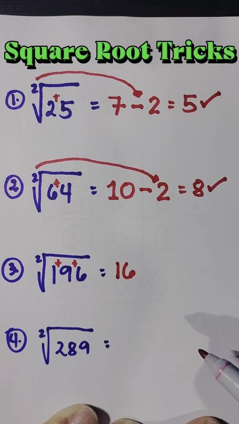 Maths Square Tricks, Square Root Tricks, Addmath Form 4, Simplifying Square Roots, General Mathematics, Mathematics Tricks, Trick Math, Conversion Chart Math, Perimeter Formula