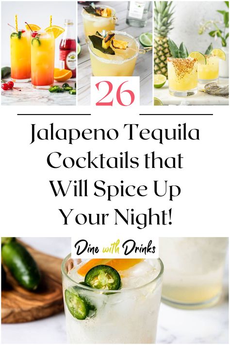 Collage of 4 jalapeno tequila cocktails. Jalapeno Tequila Recipes, Cocktails With Jalapeno, Spicy Cocktails Vodka, Spicy Tequila Shots, Jalepeno Infused Tequila Recipe, Jalapeno Drink Recipes, Jalepeno Tequila Drinks, 21 Seeds Cucumber Jalapeno Tequila Recipes, Tanteo-jalapeno-tequila Recipes