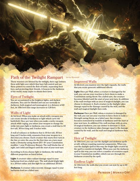 If you want to get access to exclusive D&D content, join us on Patreon (https://www.patreon.com/monkeydm)! You’ll get access to more than 350 pages of content for D&D. Compendiums, monsters, subclasses, spells, you name it ! Unearthed Arcana, Barbarian Dnd, Dnd Paladin, Wall Of Light, Dnd Homebrew, D D Classes, Dungeon Master's Guide, Dnd Classes, Dungeons And Dragons Classes