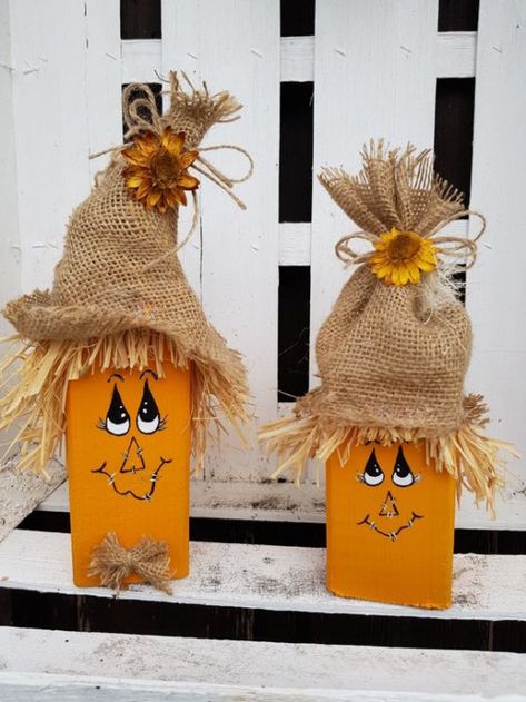 Fall Crafts Decorations, Scarecrow Crafts, Fall Wood Crafts, Fall Pumpkin Crafts, Fall Decor Diy Crafts, Halloween Wood Crafts, Decorating Ideas For The Home, Halloween Crafts Decorations, Fall Thanksgiving Decor