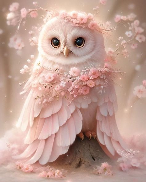 Pink Owl Aesthetic, Cute Monsters Drawings, Cute Owls Wallpaper, Owl Artwork, Owl Wallpaper, Animal Illustration Art, Images Kawaii, Fairy Pictures, Owl Pictures