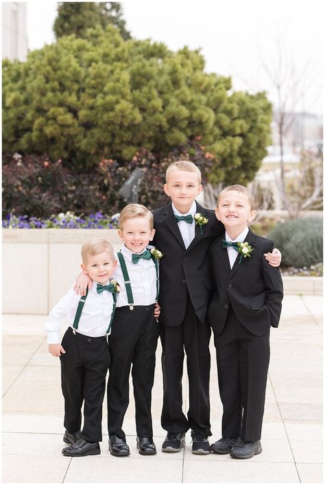 Winter Wedding Emerald Green, Emerald Green And Pink Wedding, Ogden Temple, Green Wedding Rings, Forest Green Wedding, Utah Wedding Photography, Green Themed Wedding, Bearer Outfit, Emerald Green Weddings