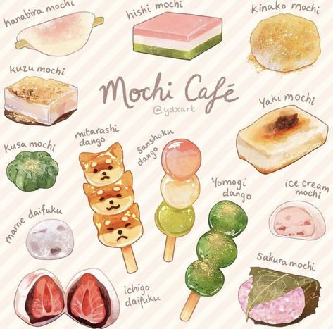 Mochi Illustration, Mochi Art, Snacks Japonais, Japenese Food, Desserts Drawing, Homemade Cookbook, Recipe Drawing, Food Doodles, 귀여운 음식 그림