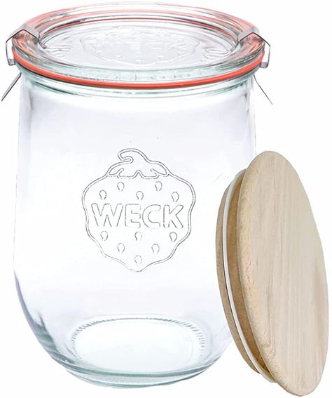 Amazon.com: WECK - 745 Weck Tulip Jar 1 Liter - Sour Dough Starter Jars - Large Glass Jar for Sourdough - Tulip Jar with Wide Mouth - Suitable for Canning and Storage - (1 Jar, Glass Lid & Beech Wood Lid): Home & Kitchen Canning Jar Storage, Dough Starter, Weck Jars, Large Glass Jar, Jar Food, Large Glass Jars, Mason Jar Meals, Sour Dough, Clear Jars